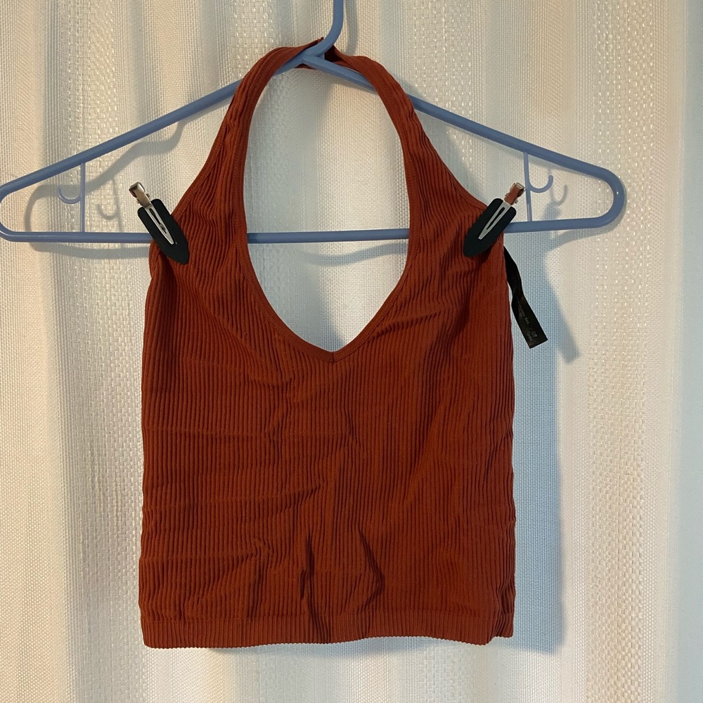 Rust-Colored Seamless Halter Bra Top